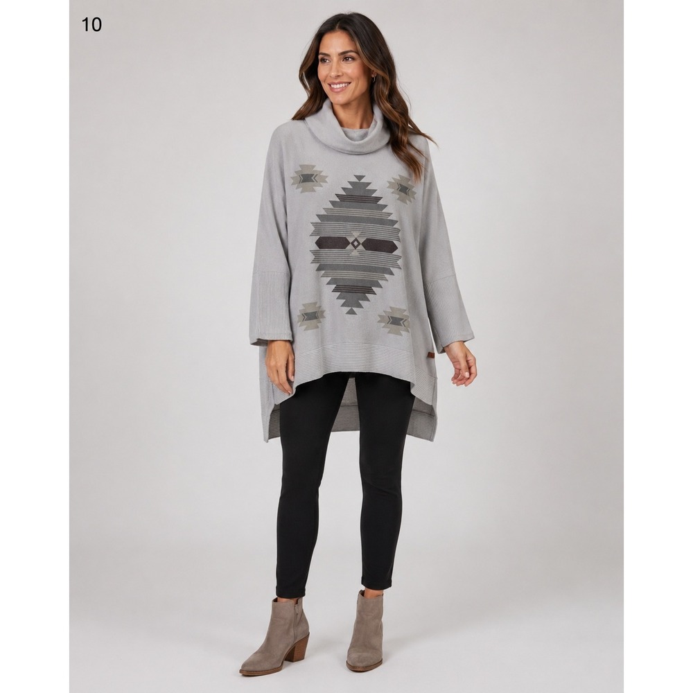 Simply Southern Turtleneck Sweater Womens One Size Gray Aztec Dolman Sleeve NWT